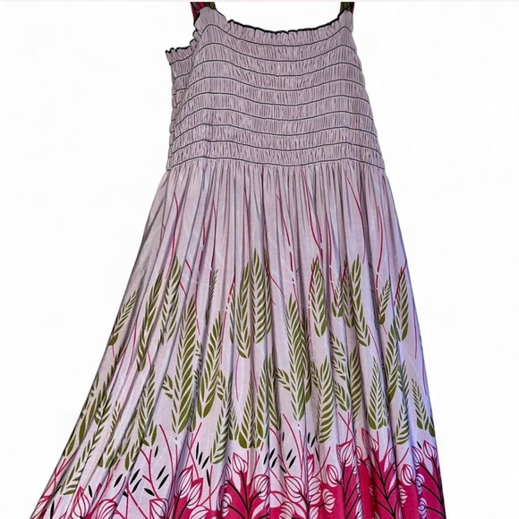 Boho Floral Maxi sundress with a smocked bodice and tie straps size medium large - Picture 3 of 6